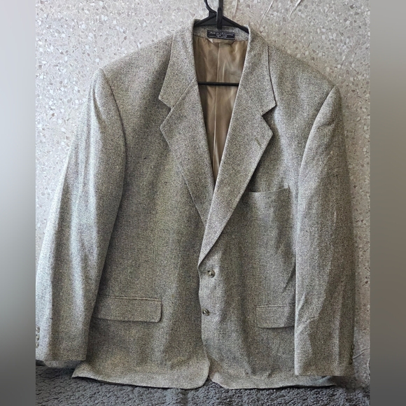 Barrington 100% Silk Blazer Jacket Men 46R Beige Tweed Textured Sport Coat---